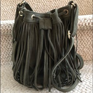 OLIVE suede crossbody fringe italian made .